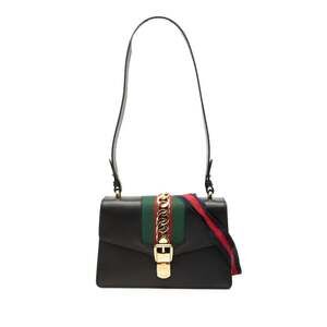 GUCCI Black Leather Sylvie Shoulder Bag